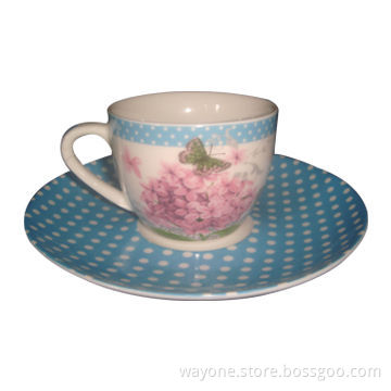 90cc Coffee Cup and Saucer Set in Printing Gift Box, with Butterfly Motif, Ideal for Women